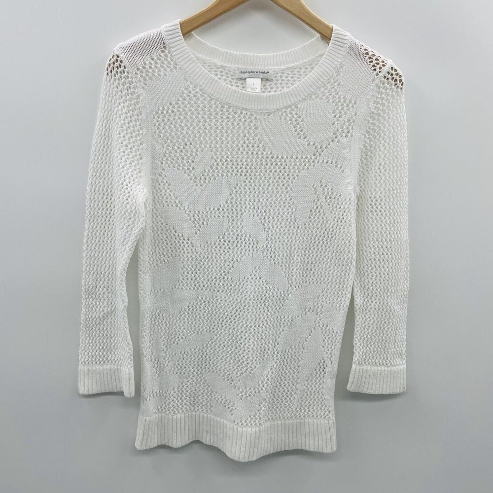 Christopher & Banks Womens Size Small Open Stitch Long Sleeve Sweater White 994